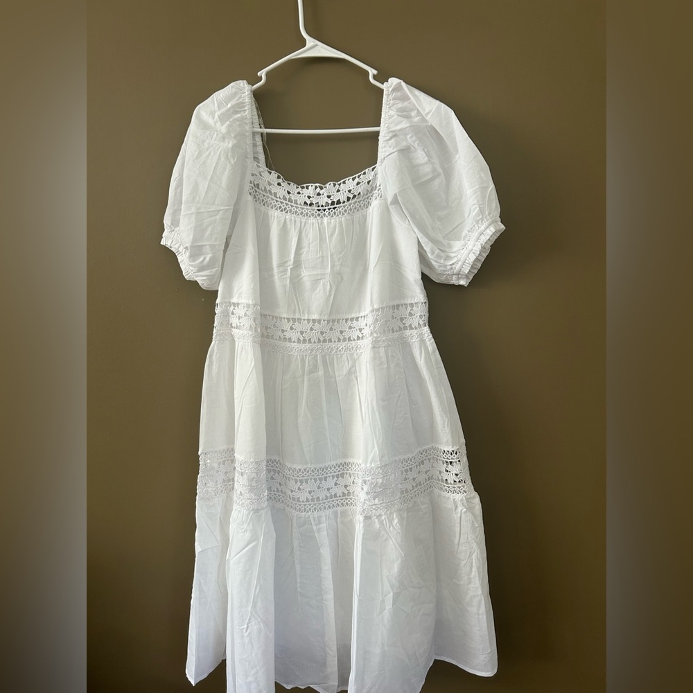 Hale Bob White Puff Sleeve Midi Dress